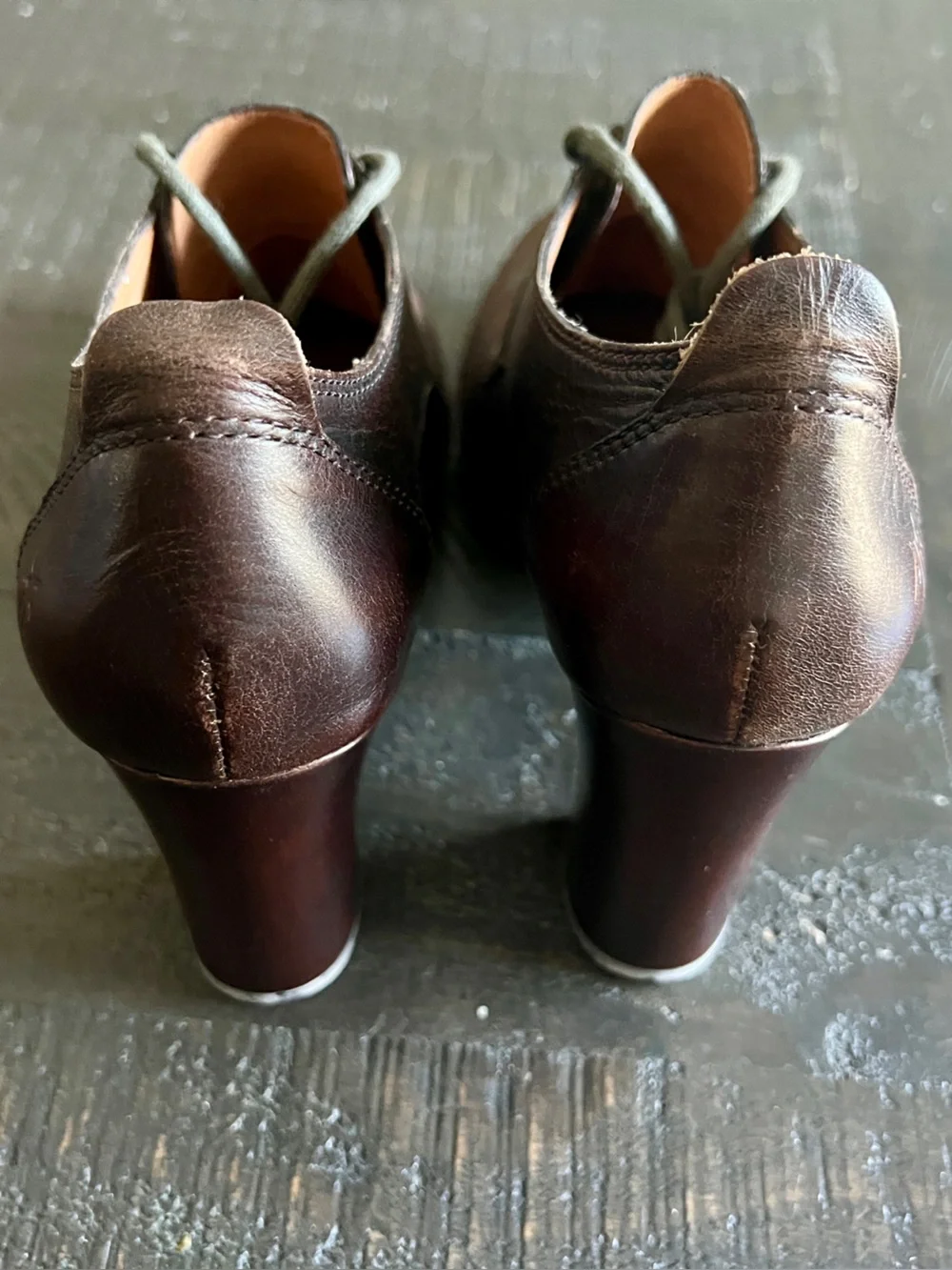 Frye Adrienne Oxford Heels Womens 8 Brown Leather Academia Vintage Lace Up
